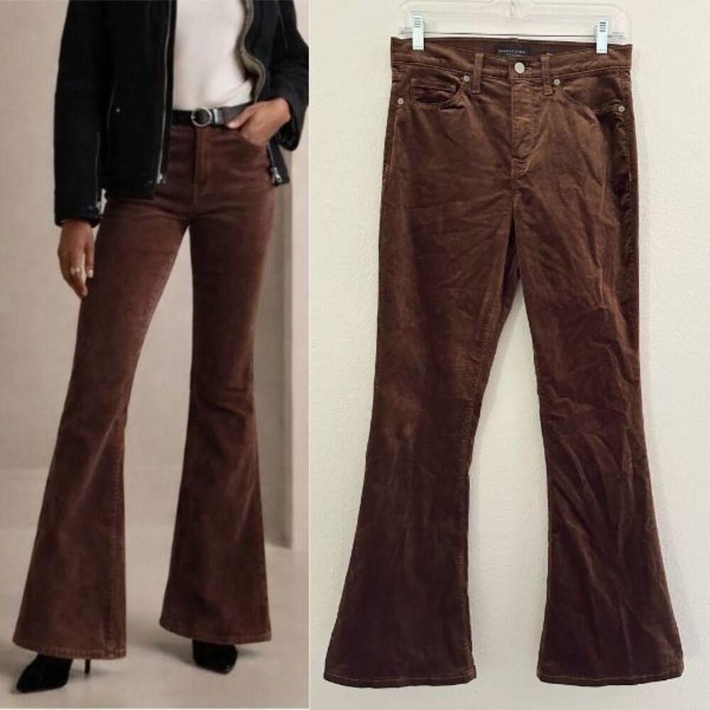 Banana Republic Coconut Brown Soft Velvet High Rise Flare Long Pants Women's 28P